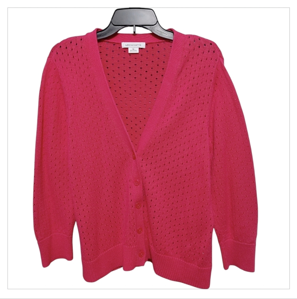 Liz Claiborne Pink Eyelet Button Front Cardigan Sweater Women's Size Extra Large